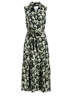 Sam Edelman Black Maxi Dress with White & Pale Green Floral Print